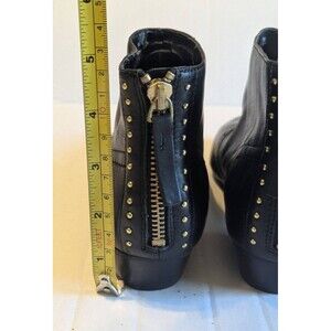 NEW Nine West Black Leather Booties with Back Gold Zip Stud Heel Detail Size 6M